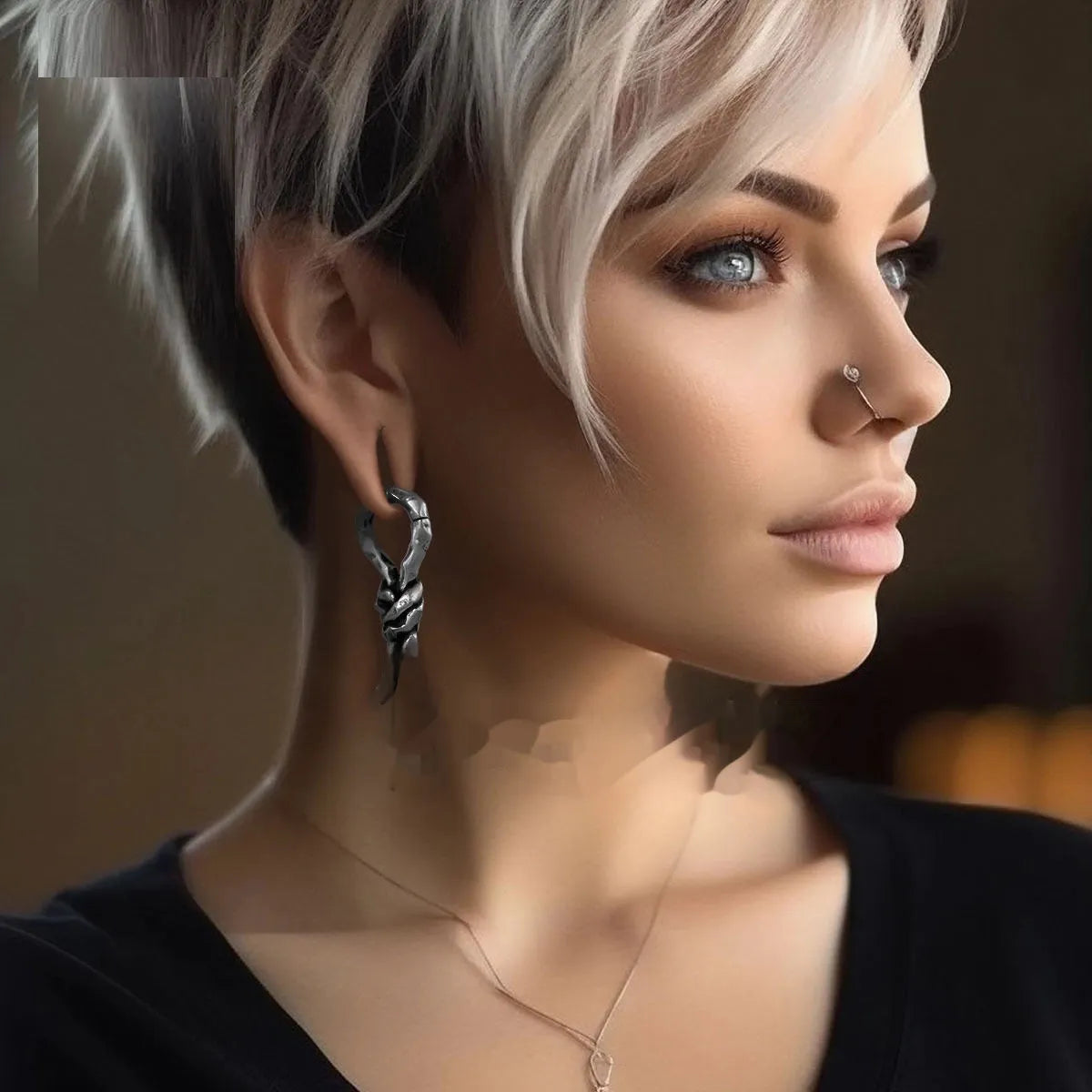 Copper creative bends and hitches piercing earrings for auricle, 4mm size, retro unisex style