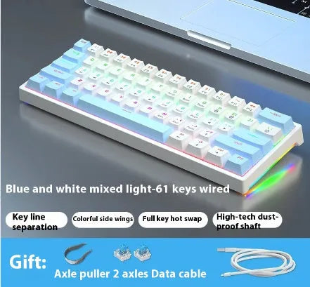 Small 61-key mechanical keyboard with wired USB connection and hot-swappable switches