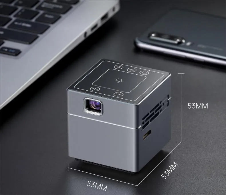 Small portable HD projector with 300 ANSI lumens LED light source and wireless remote