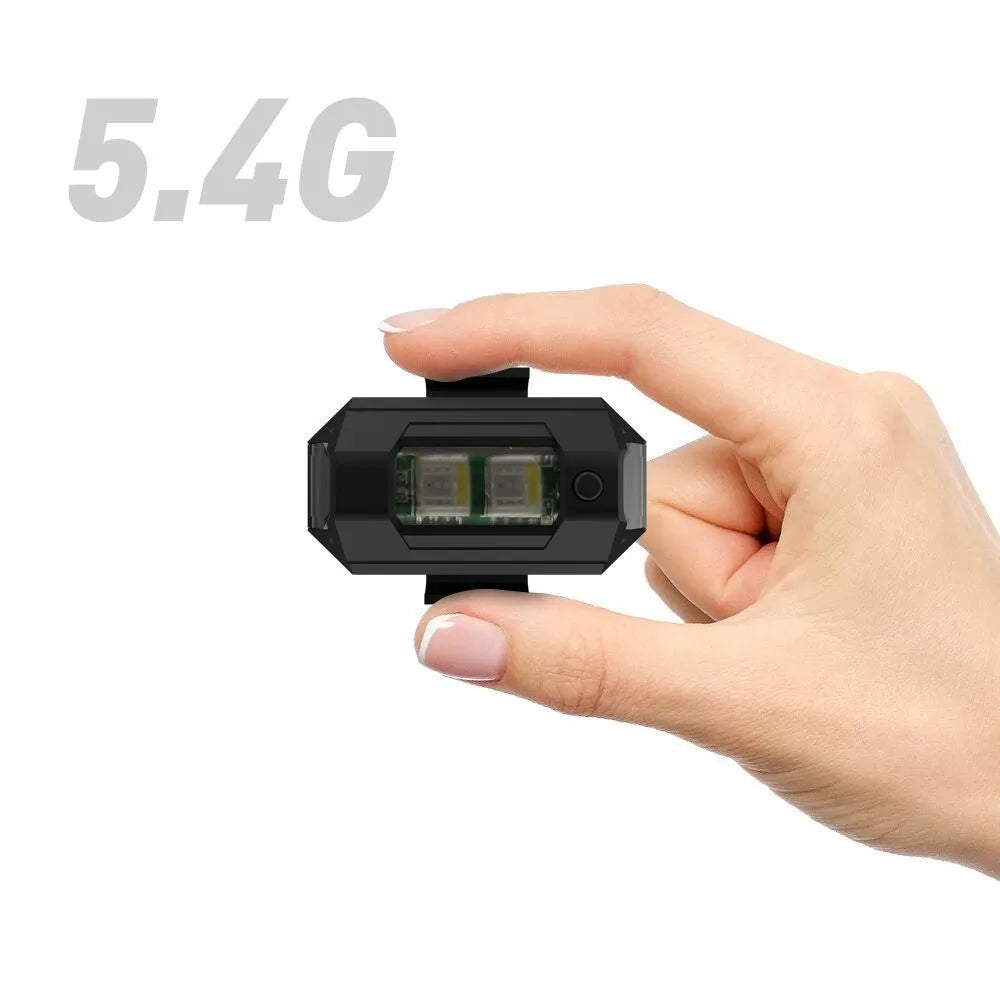 Drone signal light with RGB LED system showing multiple colours, includes mounting tape and ring belts