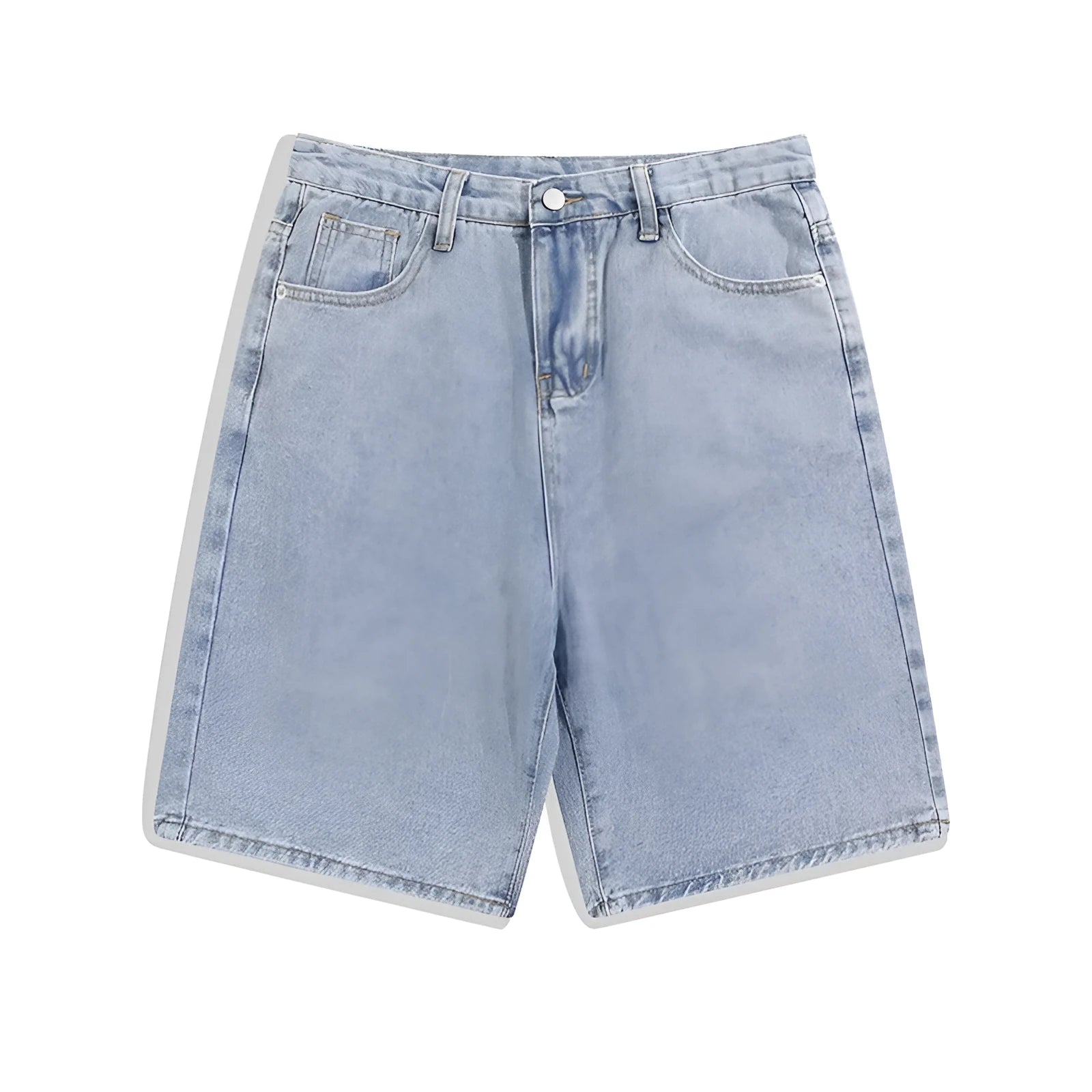 Men's casual denim shorts in mid waist straight-leg style with five pockets