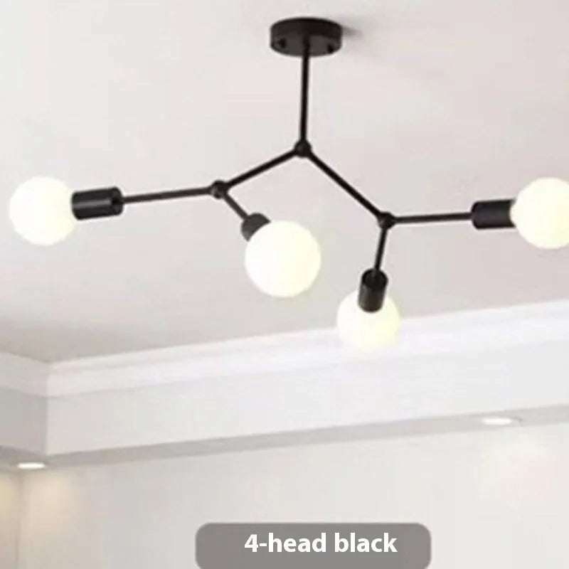 Iron chandelier ceiling lamp in Nordic style with multiple head options