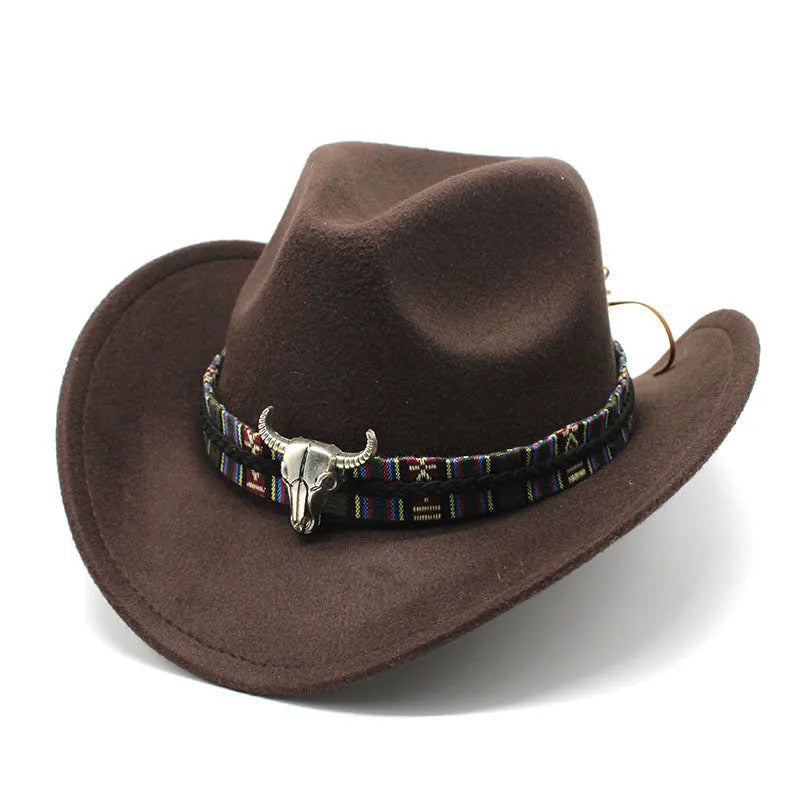 A Western-style bell crown cowboy hat on a stand, shown in an army green colour.