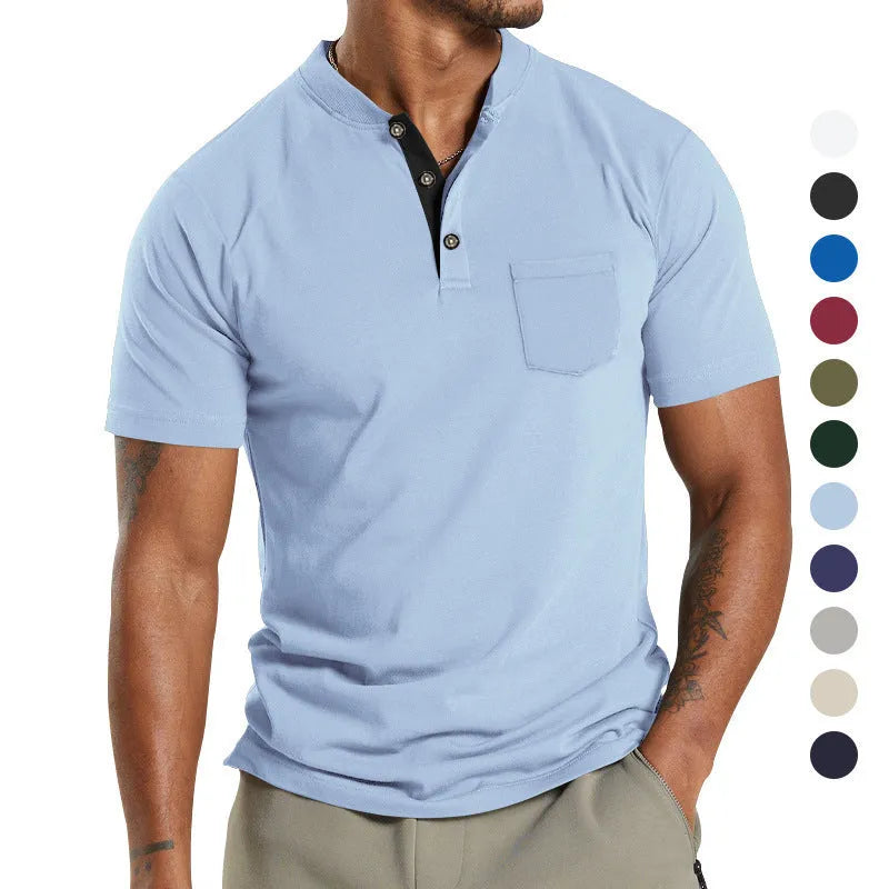 Plus size men's solid colour short sleeve polyester shirt with a button chest pocket.