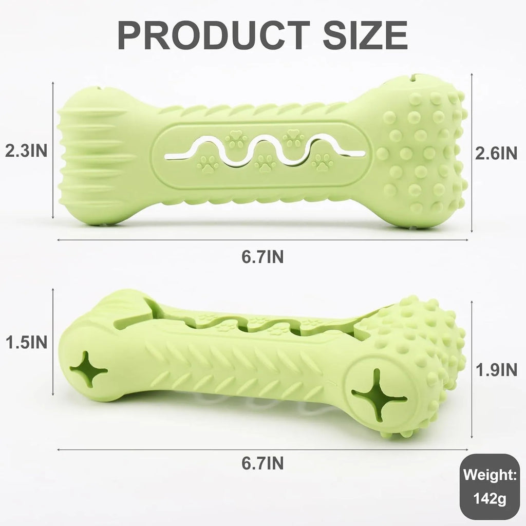 Blue green orange natural rubber bone-shaped dog chew toy for aggressive chewers with textured teeth cleaning surface