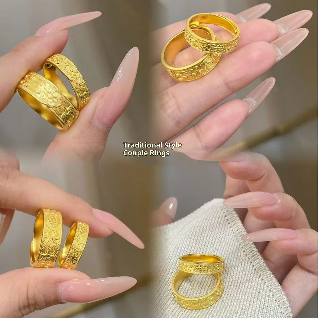 Brass Chinese lotus Double Double Happy couple ring with adjustable opening in ancient couple style for men and women