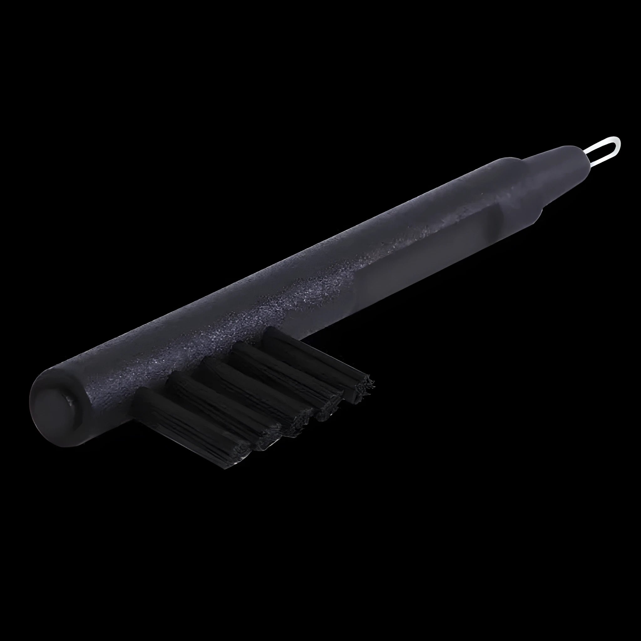 Black ABS plastic hearing aid cleaning brush with U-shaped hook and magnet tip