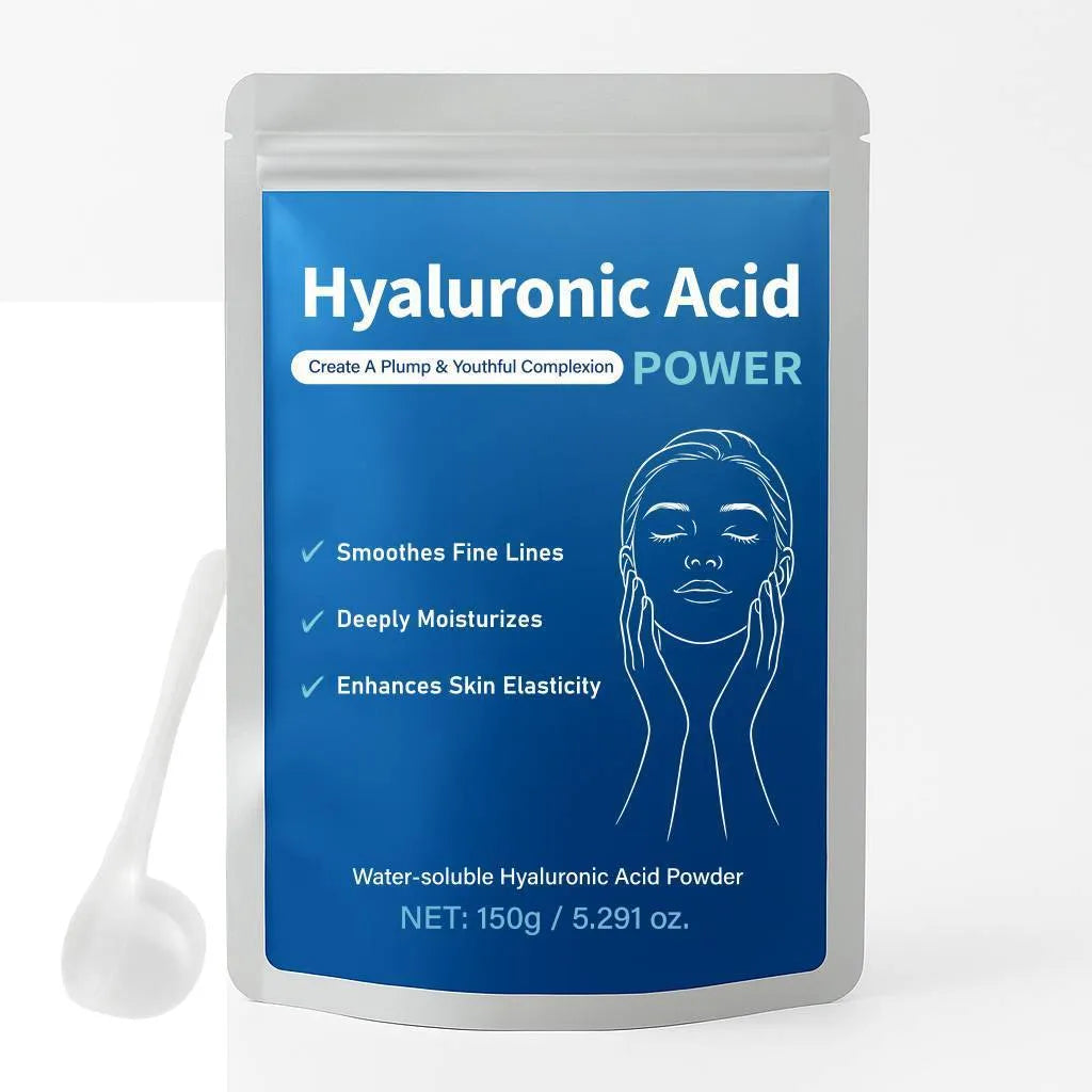 Container of pure hyaluronic acid powder for DIY skincare, 150-gram net content.