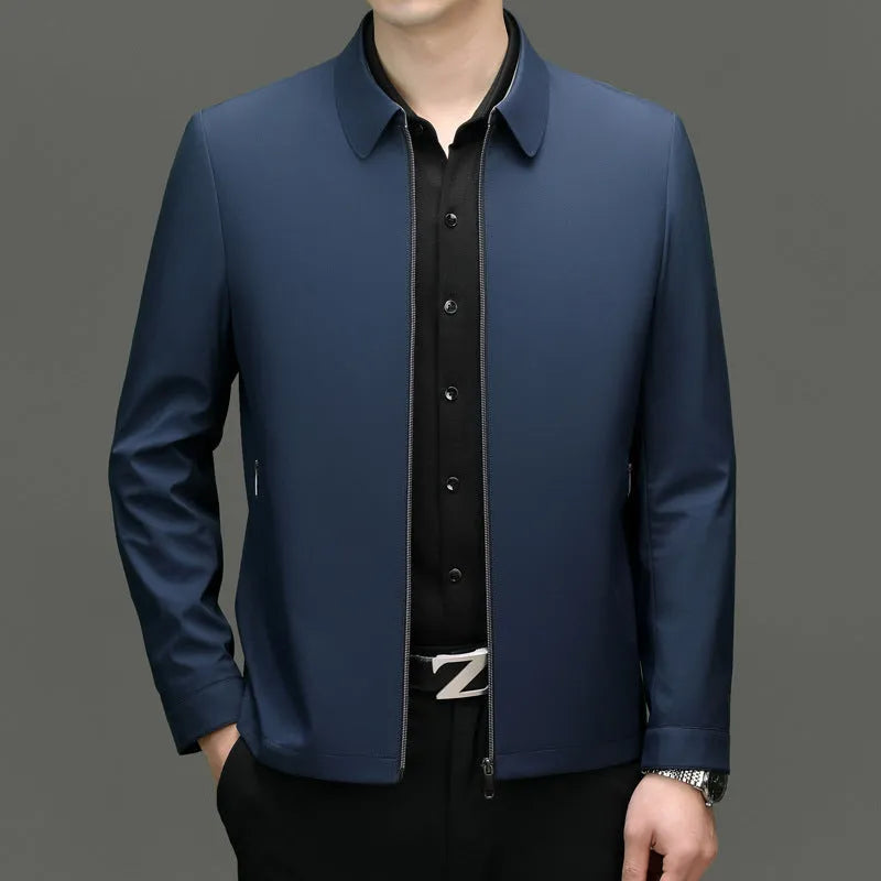 Men's solid colour light business casual jacket with lapel collar on model