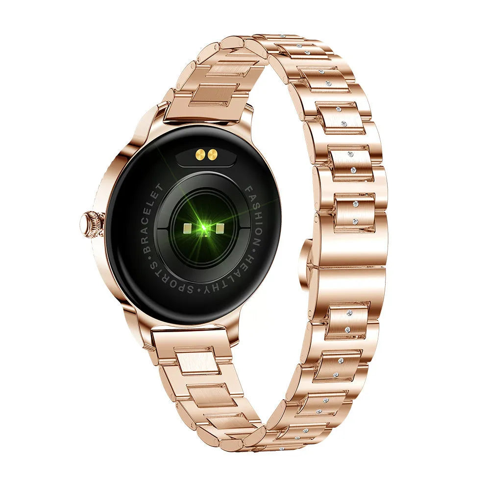 AK38 ladies smart watch with stainless steel wristband and 1.09-inch display