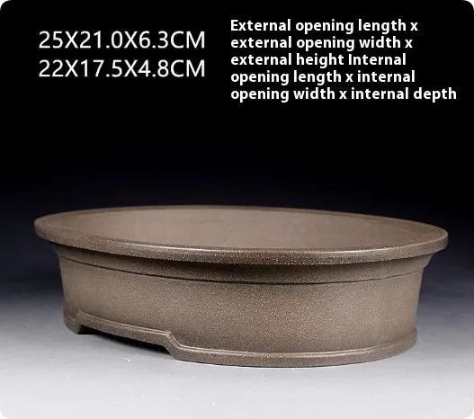Handmade purple sand bonsai pot antique oval shape 25x21x6.3cm dimensions