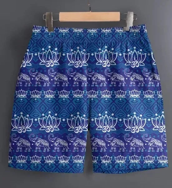 Men's casual polyester shorts in a stripe pattern, shown in a range of sizes for outdoor sports.
