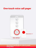 White circular emergency alert buzzer unit with three small emergency button transmitters for elderly safety