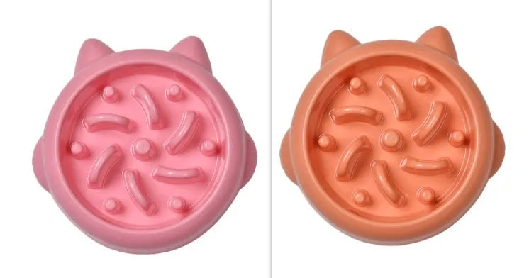 Green pet slow feeder bowl with bone-shaped ridges inside to slow down eating