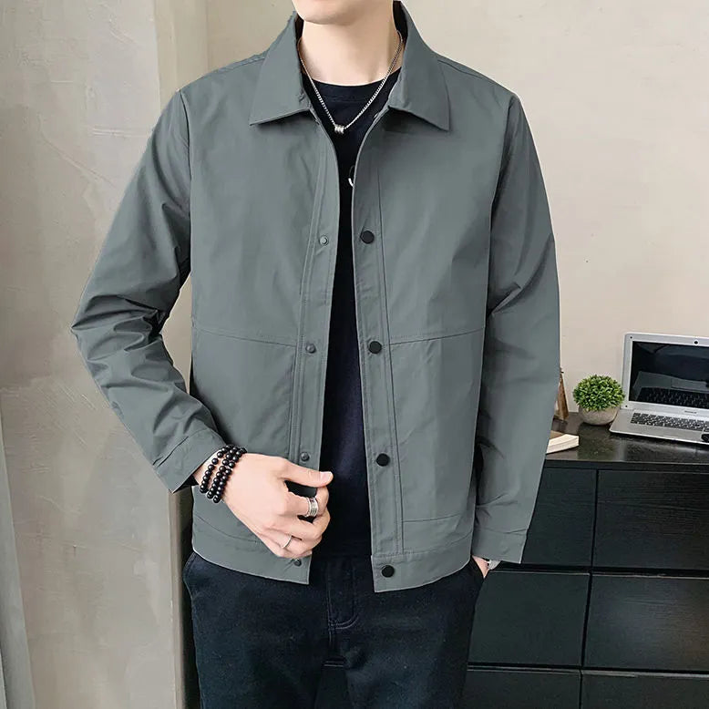 Men's lightweight single-layer jacket in Korean style, shown in a neutral colour with long sleeves.