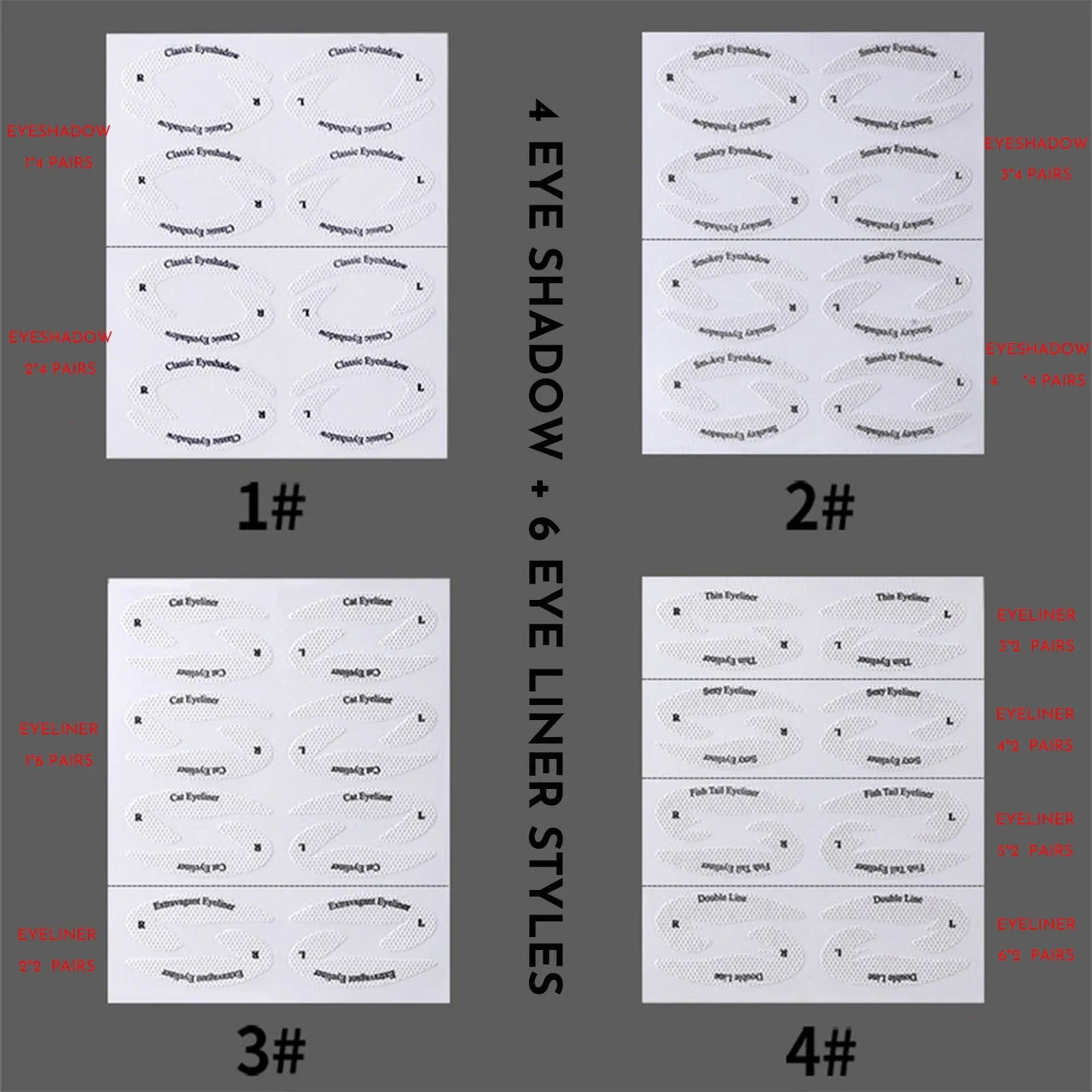 Set of 4 reusable flexible eyeliner stencil stickers for winged eyeliner and cat-eye makeup