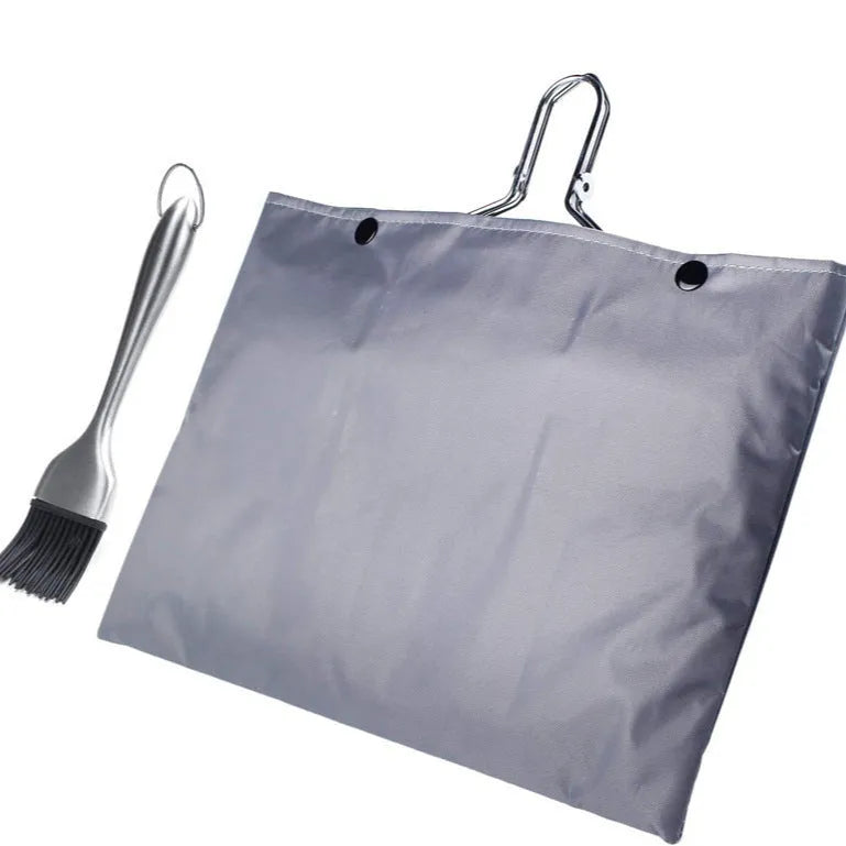 Square stainless steel barbecue mesh basket with folding design and cleaning brush for outdoor cooking