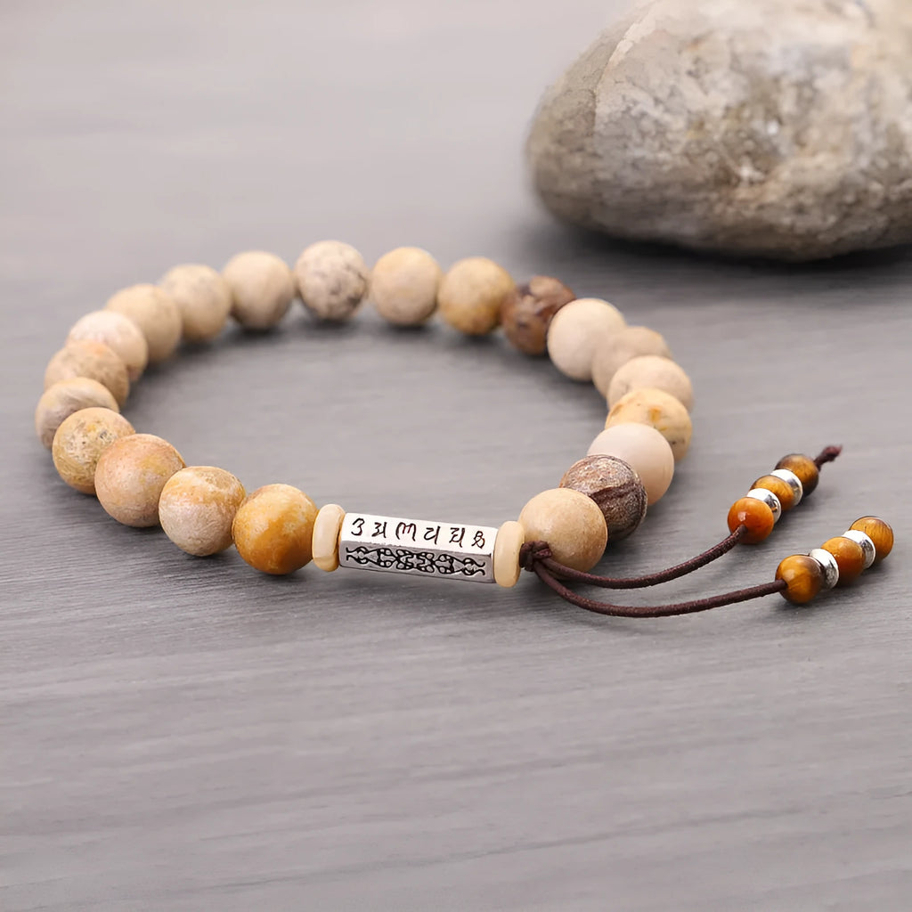Handmade wood colour stone bead bracelet with original design European American retro style