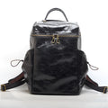 Classic retro backpack in brown Crazy Horse leather cowhide with multi-compartment and sewing thread detailing