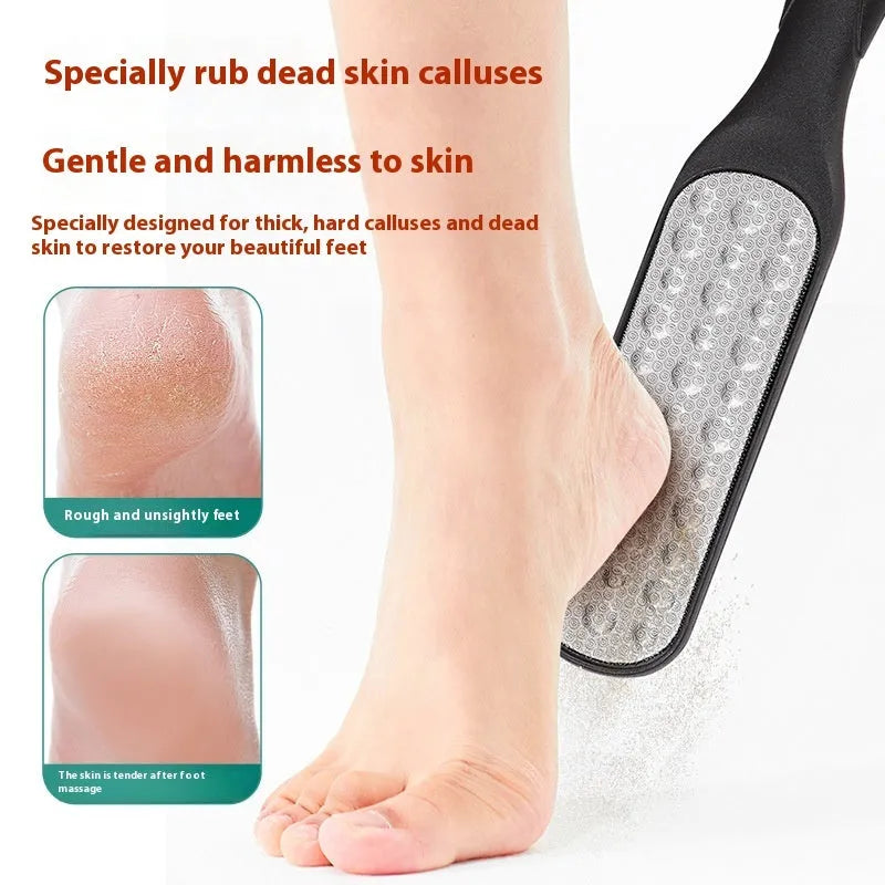 Stainless steel double-sided foot grinder file for hard skin removal.