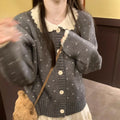 Retro Peter Pan collar knitted cardigan coat with floral pattern in cashmere blend fabric