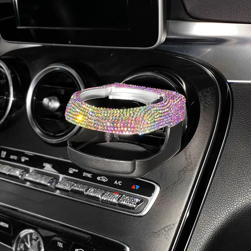 Diamond-decorated car air vent cup holder in white, colour, pink, red, blue, black or green