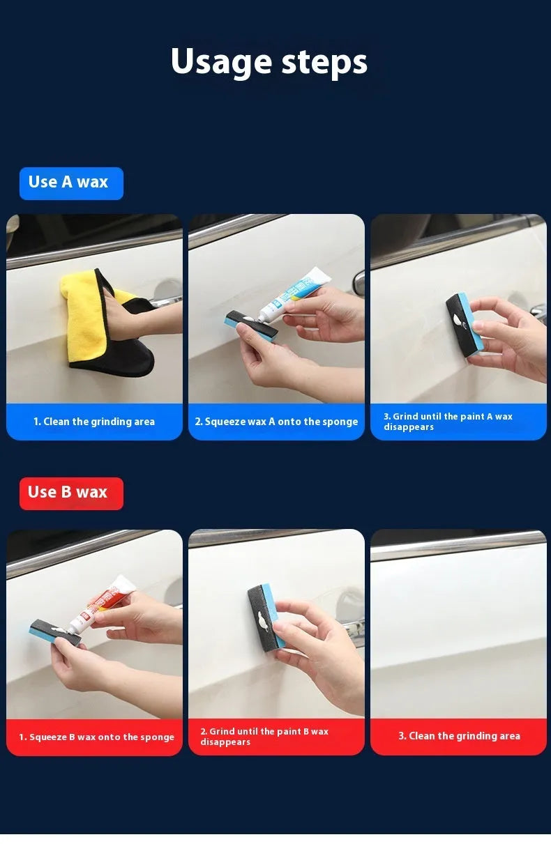 Car repair wax kit containing scratch removal A wax, brightening B wax, and frosted polishing sponge