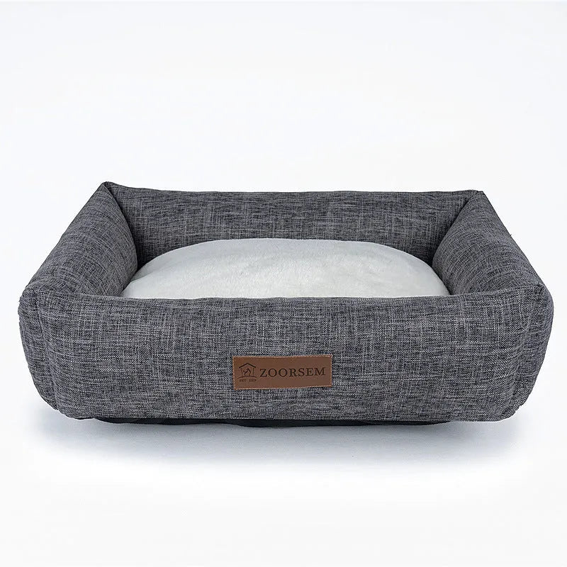 Grey plaid square cloth dog bed, medium size 60cm by 50cm.