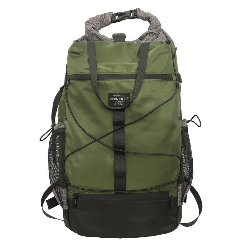 Large capacity nylon backpack for men and women, solid colour, casual travel style, 30x18x48cm, available in black gray green and khaki