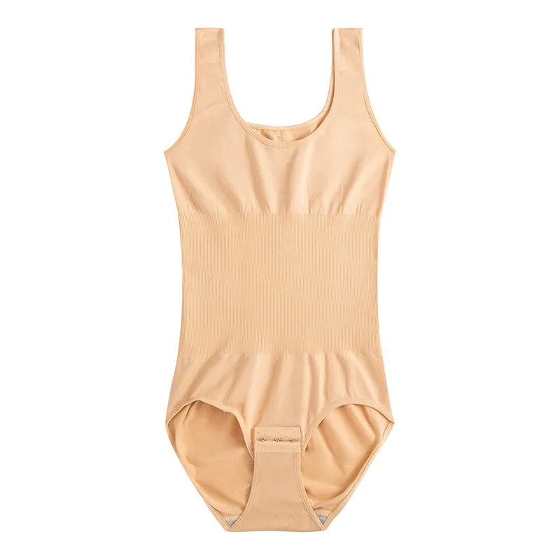 Seamless one-piece bodysuit for waist support and body sculpting in nylon fabric