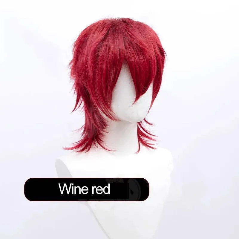 Short cosplay wig for men with lengthened tail and anti-curling mechanism in anime style