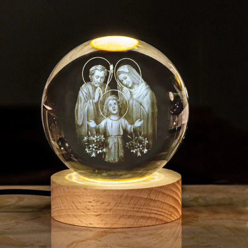 White crystal lamp with 6cm diameter ball on solid wood warm light base for church office decoration