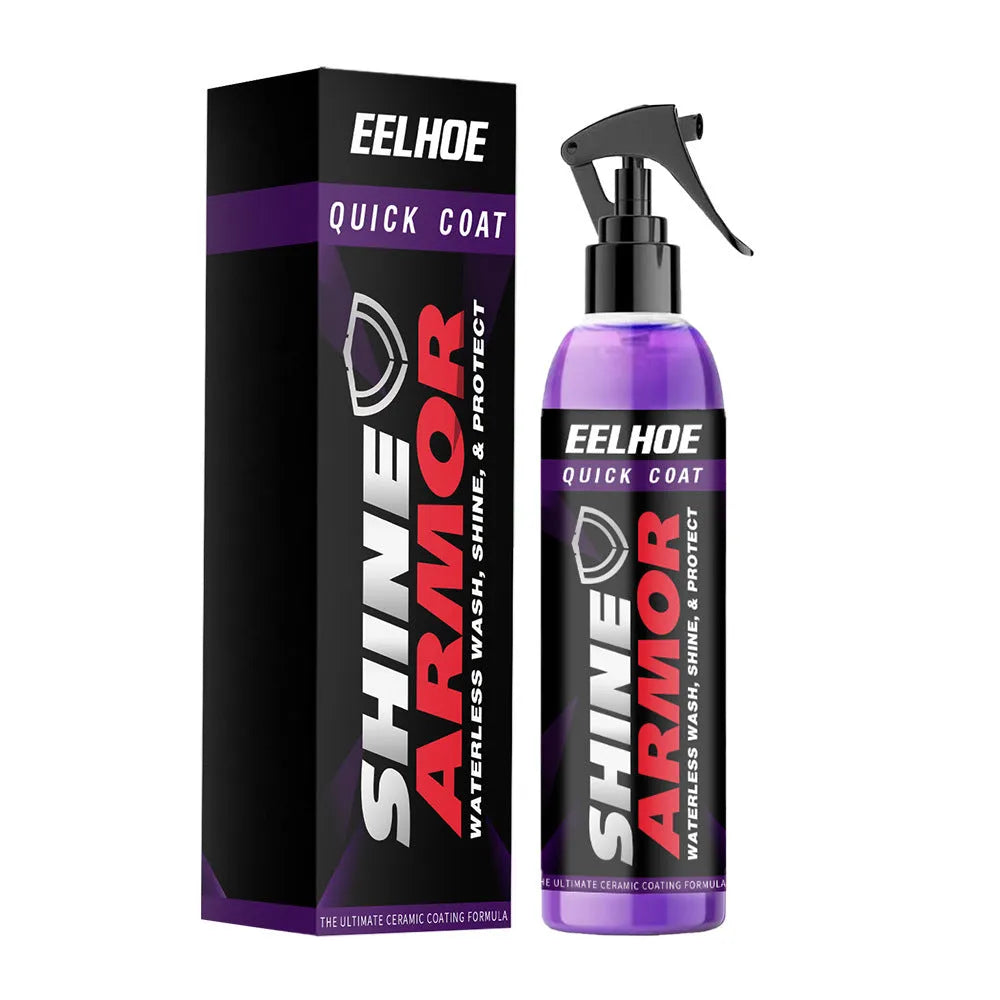 Purple automotive nano coating spray bottle for car maintenance in hand spray format
