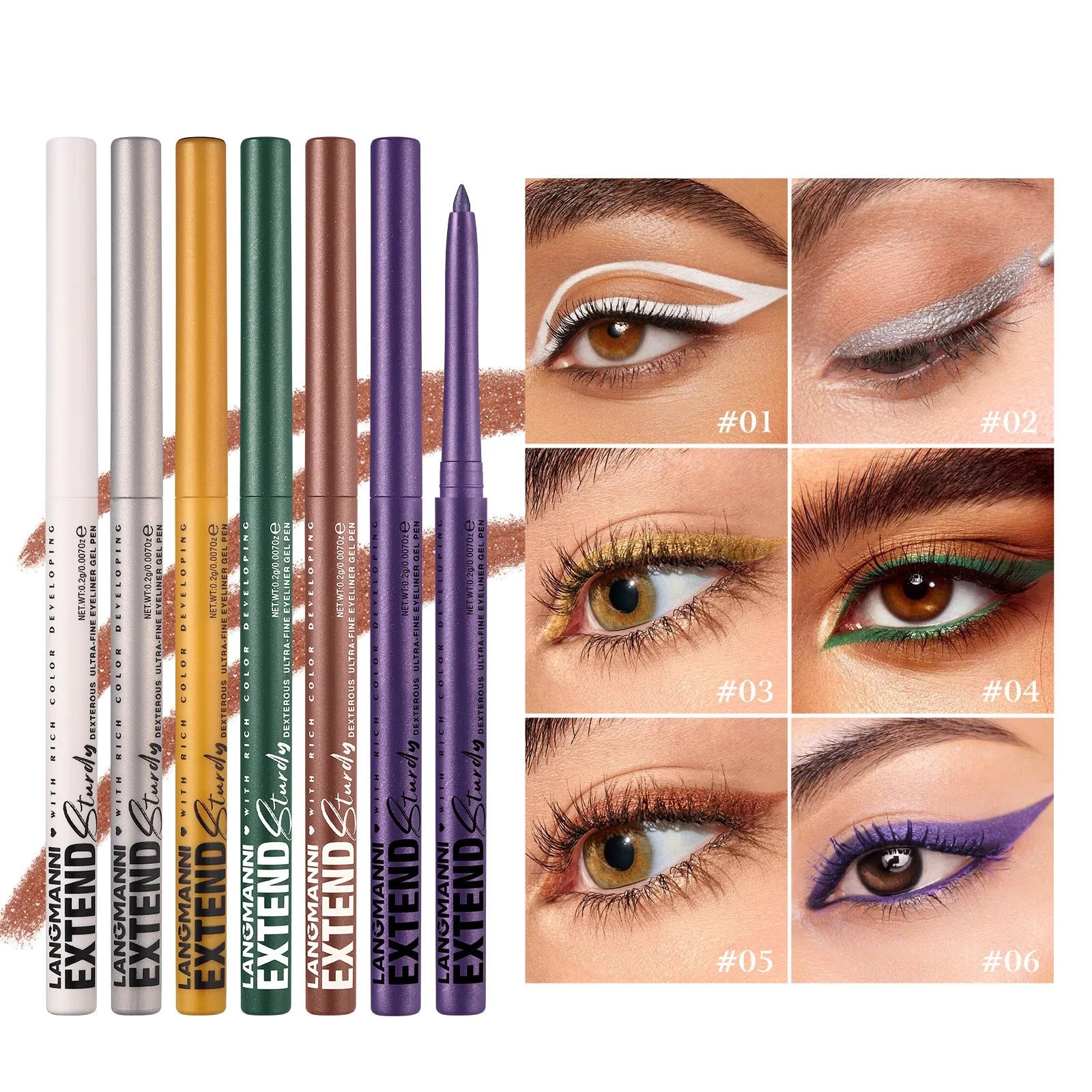 Set of 12 colourful gel glitter eyeliner pencils for waterproof party and Halloween makeup