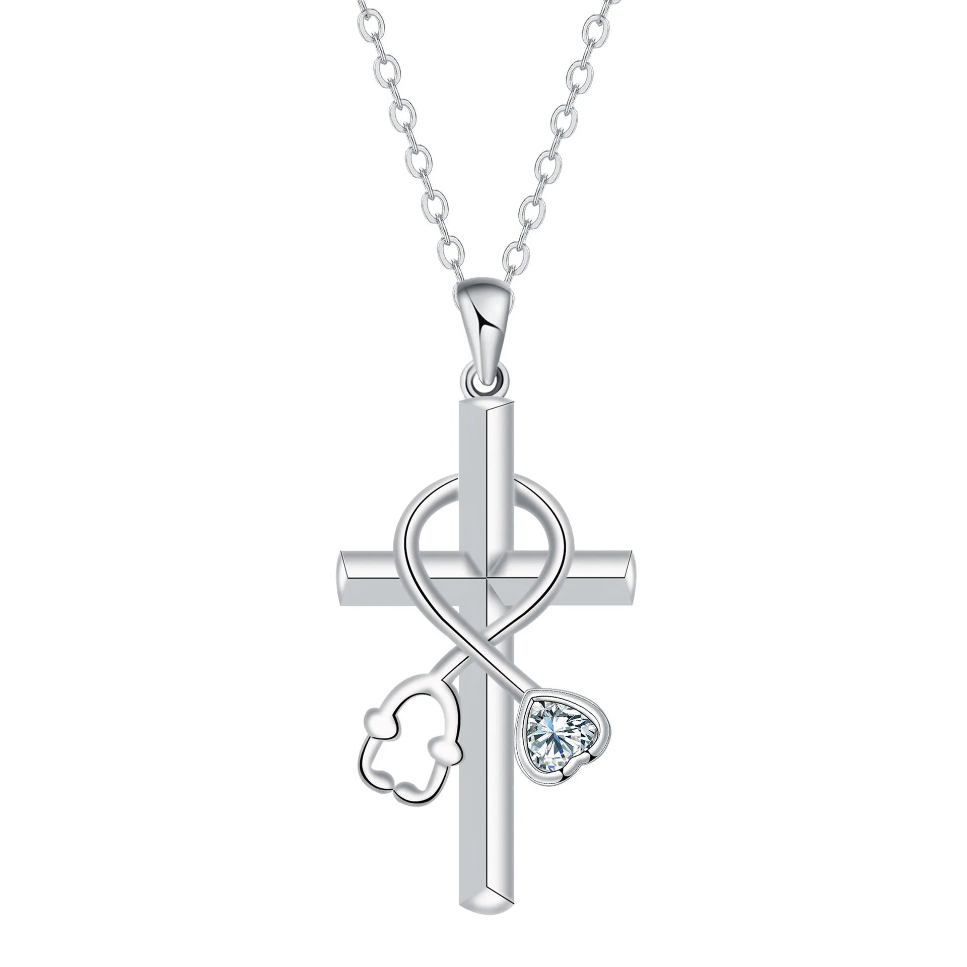 Women's copper stethoscope necklace with cross chain and electroplated finish