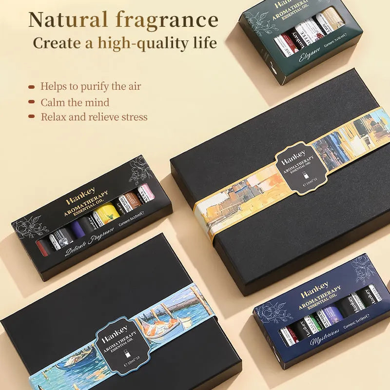 Boxed water soluble aromatherapy essential oil sets in multiple size options from 3 to 12 pieces