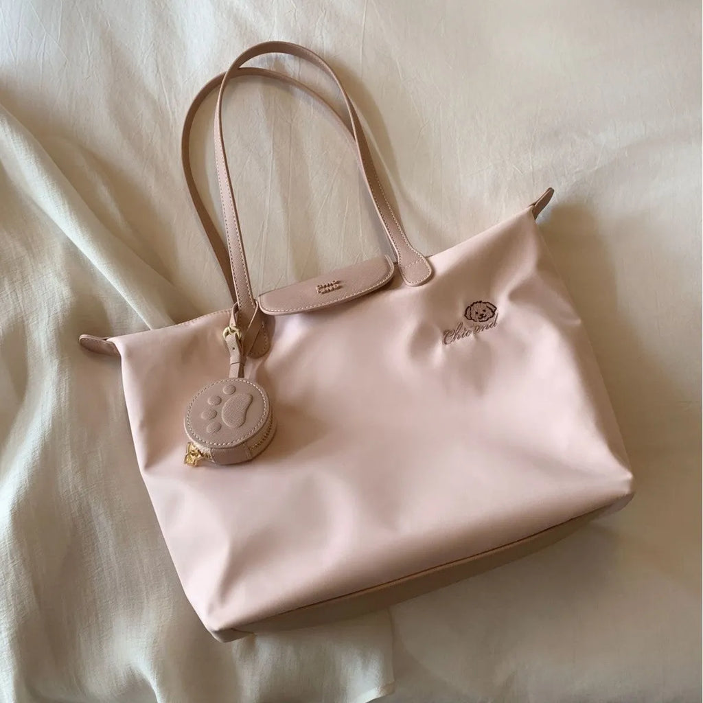 Oxford cloth tote shoulder bag with horizontal square shape in pink or milky white colour