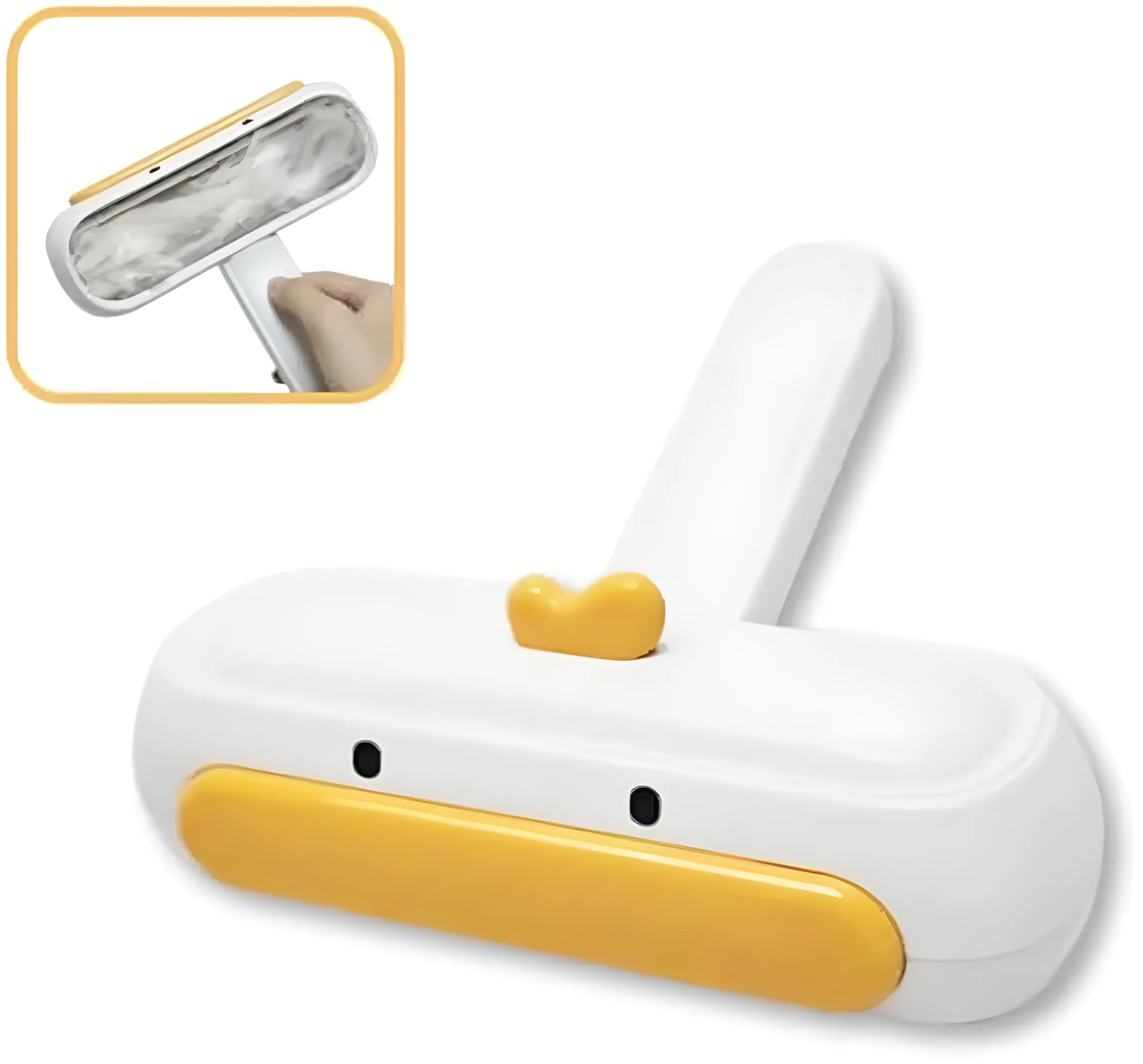 White portable pet hair remover with yellow duck cartoon design for furniture and car seats