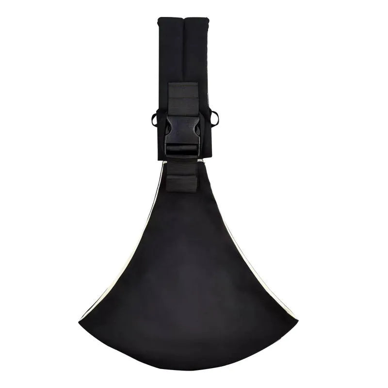 Front-carrying polyester baby sling carrier in pure black colour with adjustable straps for infant carrying up to 20kg