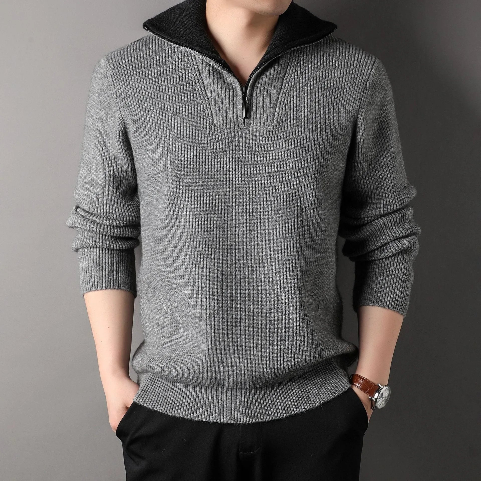 Men's twisted jacquard lapel sweater cardigan in orange, loose fit, long sleeves, autumn knitwear