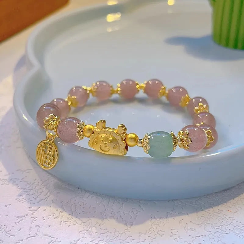 Women's floral glazed zodiac animal bracelet with colourful glass beads and electroplated metal details