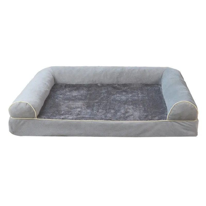 Square sponge dog bed in cloth material showing breathable cooling design