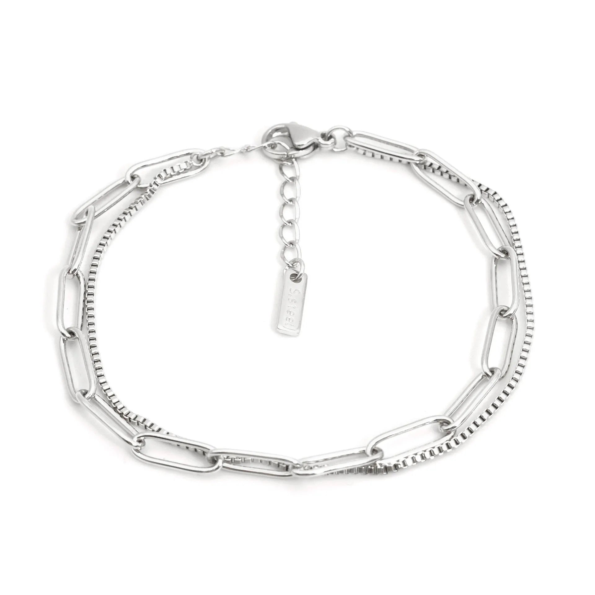 Women's double layer geometric bracelet in gold or silver with titanium steel construction