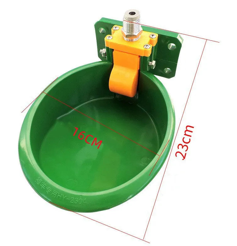 Green plastic sheep drinking bowl with automatic water nozzle for farm use