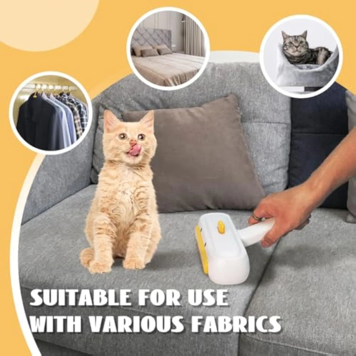 White portable pet hair remover with yellow duck cartoon design for furniture and car seats