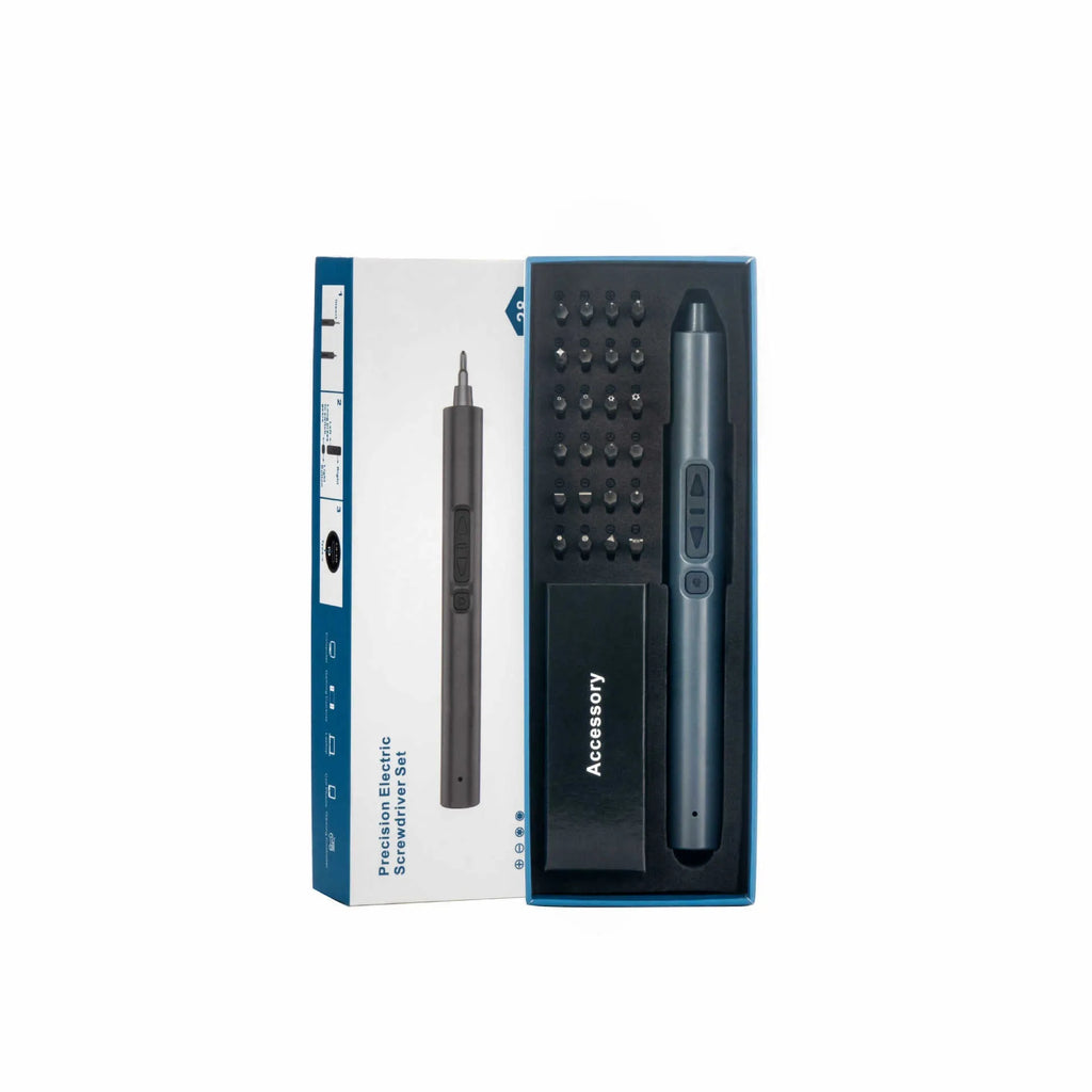 Rechargeable 28-in-1 mini electric screwdriver with bits and battery indicator