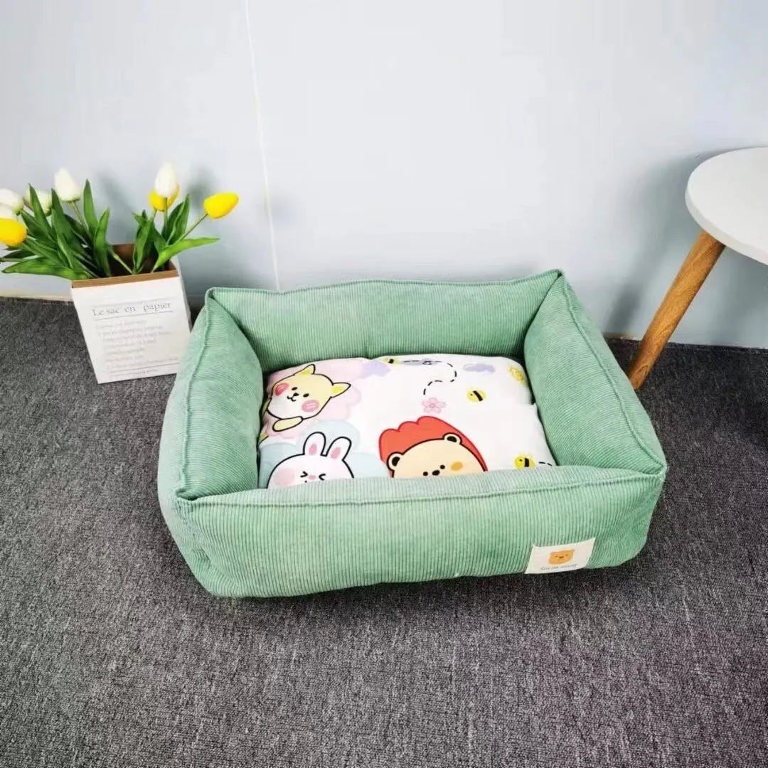 Light blue winter dog nest with soft velvet lining, shown in a 50x40cm size.