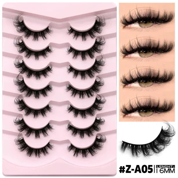 Box of natural false eyelashes with thick natural long style and adhesive tube