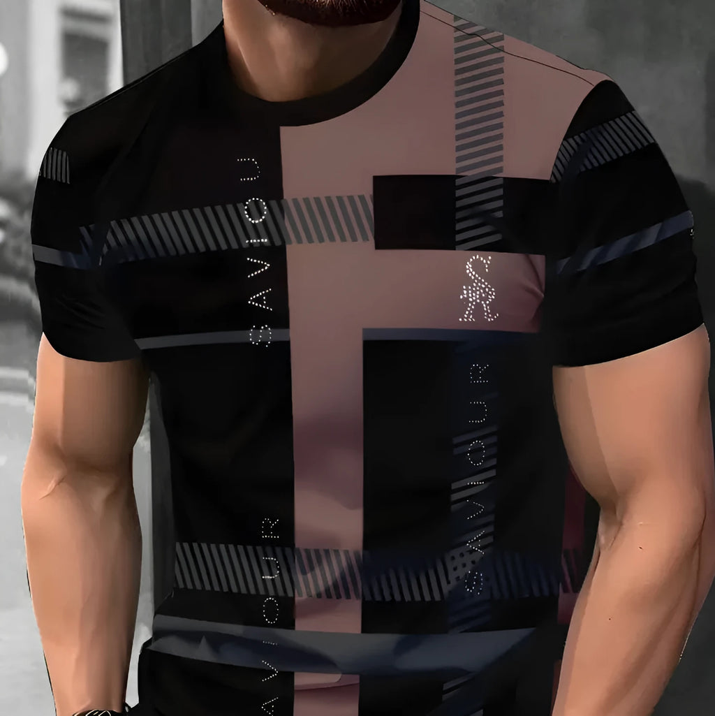 Men's loose fit short sleeve T-shirt with digital 3D printing stripes pattern in various colour styles