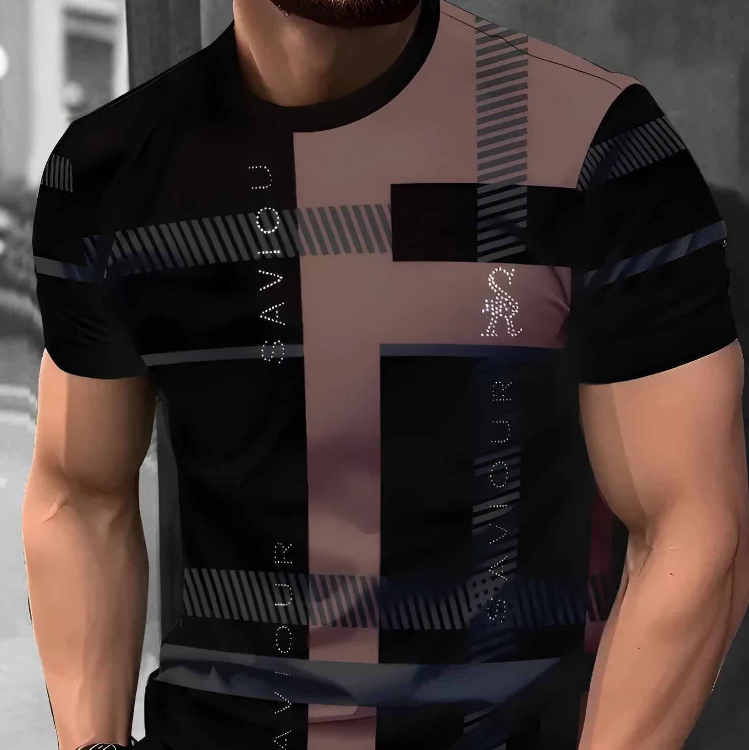 Men's loose fit short sleeve T-shirt with digital 3D printing stripes pattern in various colour styles
